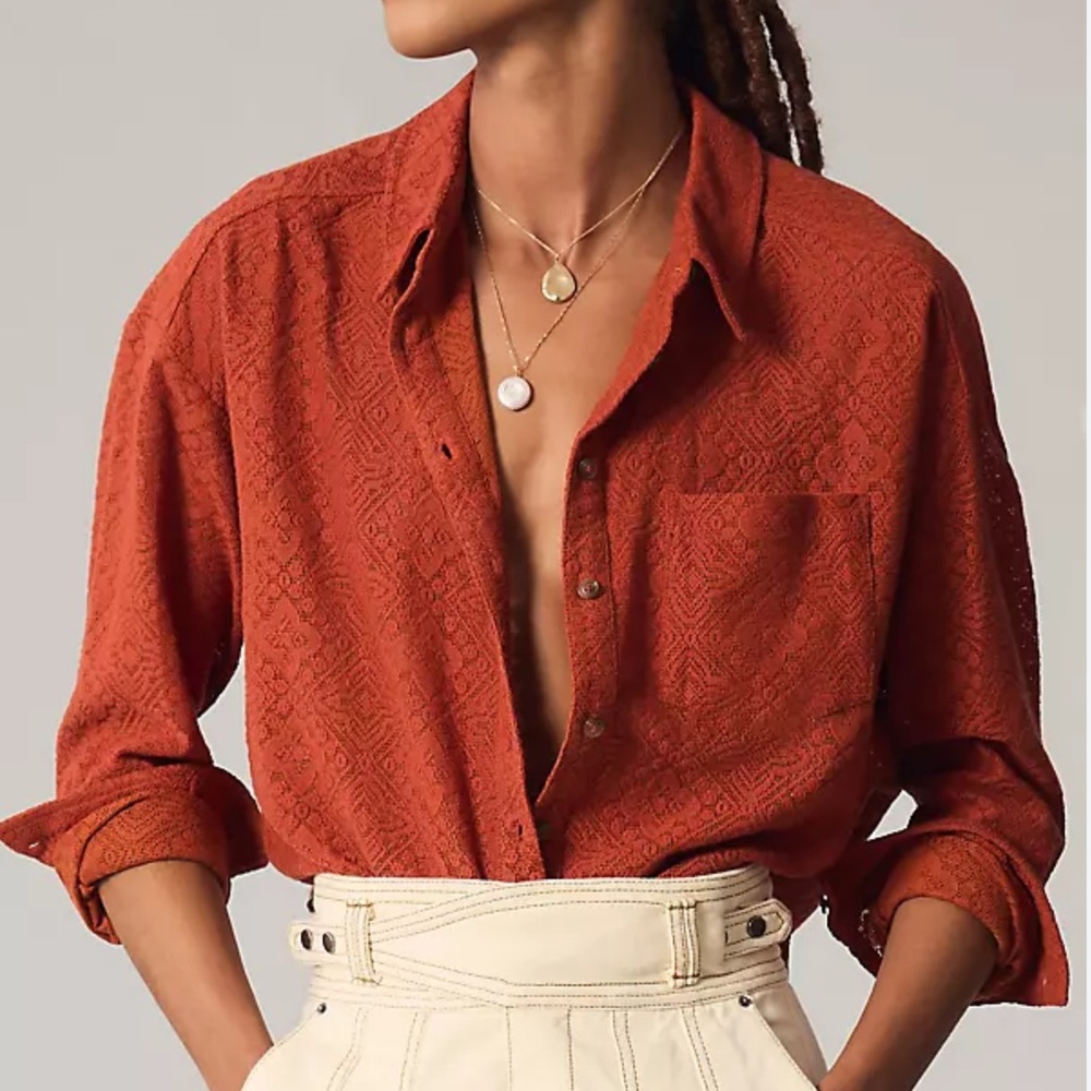 ☀️ PILCRO Lace Button-Up Shirt